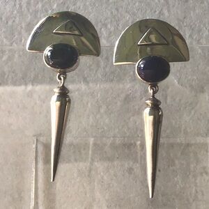 Sterling Silver and Onyx Geometric Earrings